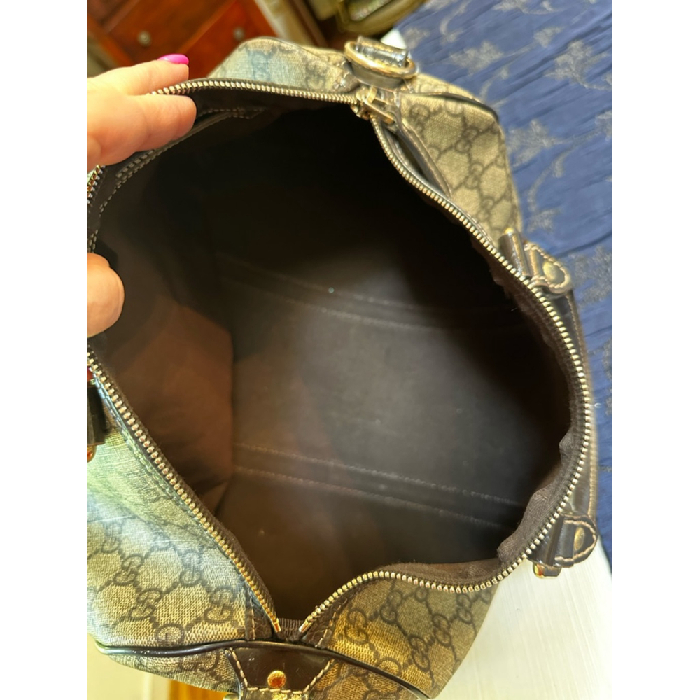 Gucci Brown Coated Canvas & Patent Leather Medium Boston Bag w/ Shoulder Strap - Picture 10 of 16